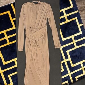 Akira Elegant Tan Long Sleeve Dress